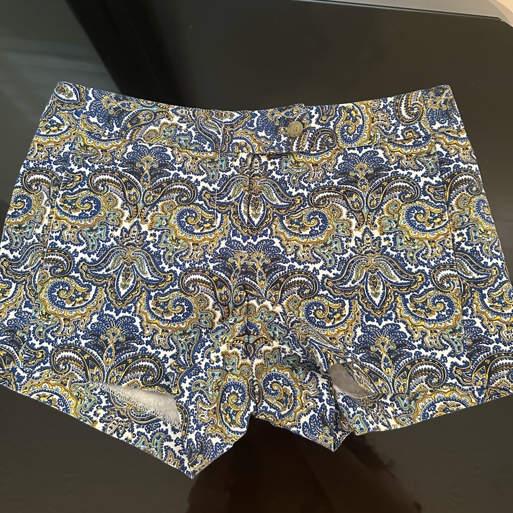 J Crew Paisley City Fit Shorts in Blue, Green, & White